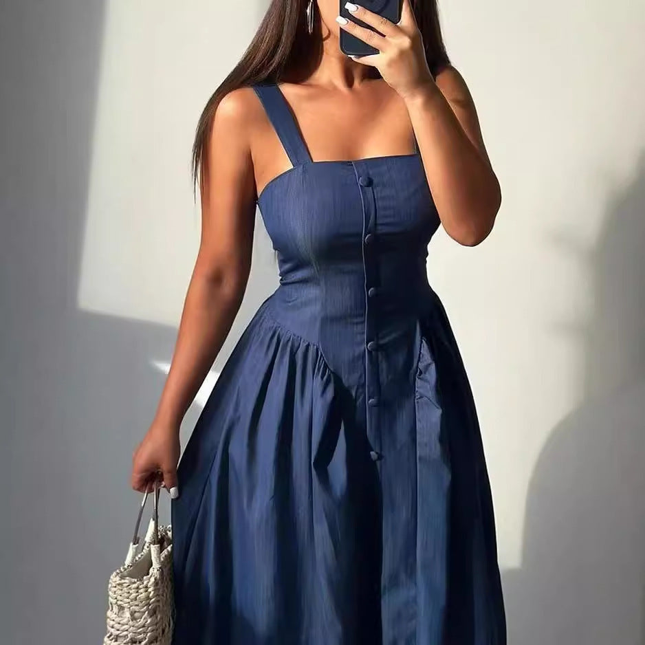 New Women's Fashion Casual Sleeveless Solid Color Waist Tight Dress