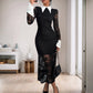 Elegant Lace Long Sleeve Lapel Color Matching Temperament Dress