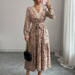 Elegant Polka-dot Self-tie Long Sleeve Dress For Women
