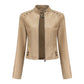 Studded Leather Women Short Jacket Long Sleeves