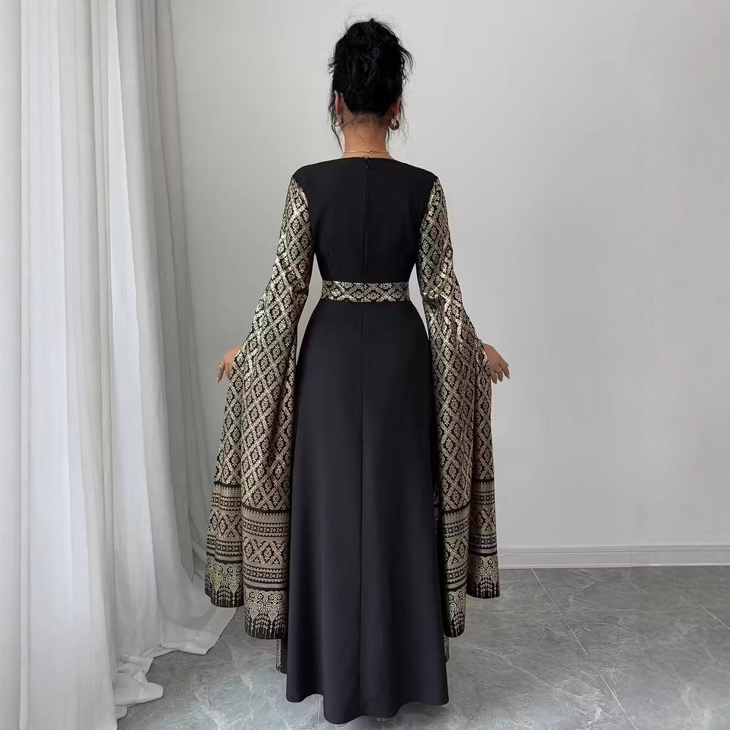 Womens Casual Long-sleeve Flared Dress