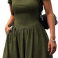 Short Sleeve Square Collar Elegant Women's Slim Fit Pure Color Slimming Dress