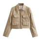 Flip Pocket Casual Women's Clothing Polo Collar Long Sleeve Suit Coat
