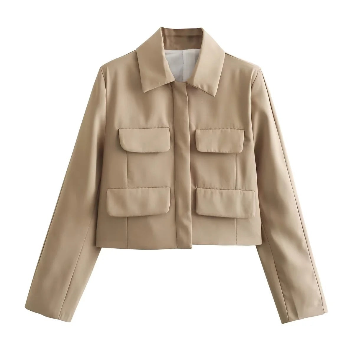 Flip Pocket Casual Women's Clothing Polo Collar Long Sleeve Suit Coat