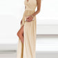 Women's One Shoulder High Split Cutout Sleeveless Elegant Cocktail Maxi Dress