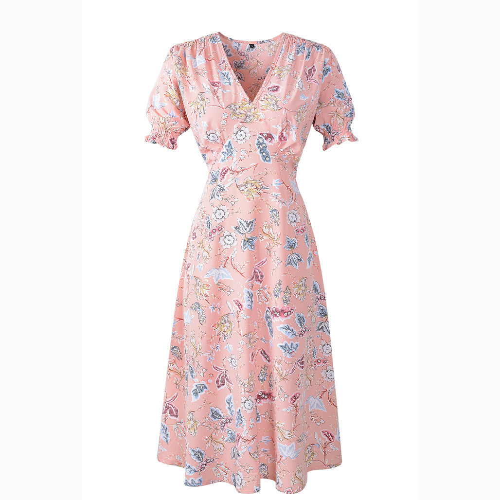 Summer New Bohemian V-neck Printed Dress