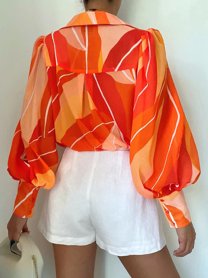 Chemise d'été à manches lanternes imprimées