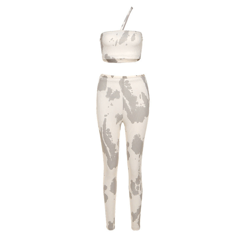 Fashion Printed Camisole High Waist Bag Buttocks Pants Casual Suit
