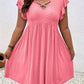Womens V-neck Hollow-out Short-Sleeve Blouse Dress