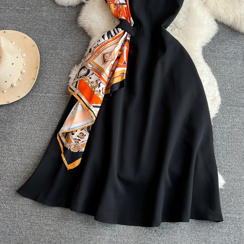 Lightly Mature Retro Elegance Sleeveless Round Neck Waist Trimming Slimming Sleeveless A- Line Dress
