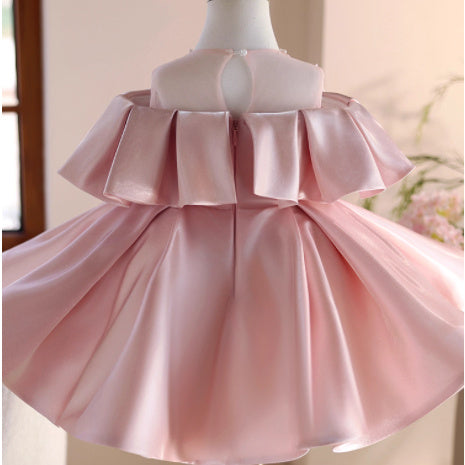 Creative All-match Girls Bow Solid Color Dress