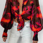 Long Sleeve Lapel Cardigan Single-breasted Solid Color Half-length Lantern Sleeve Temperament Commute Red Shirt