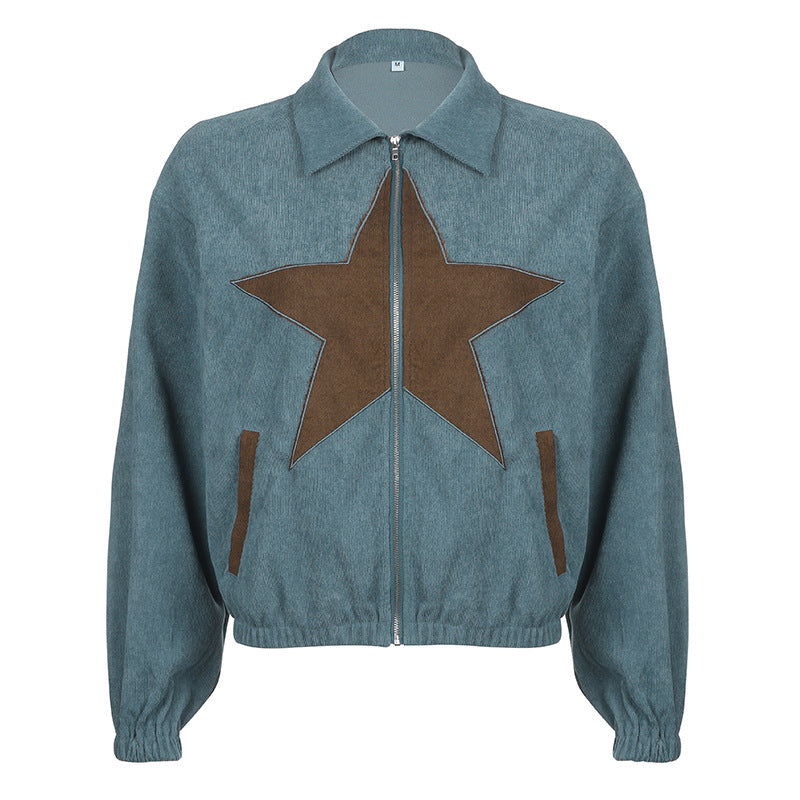 Antique Star Embroidered Color Matching Loose Long Sleeve