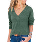 Solid Color V-neck Long-sleeved Knitted Sweater
