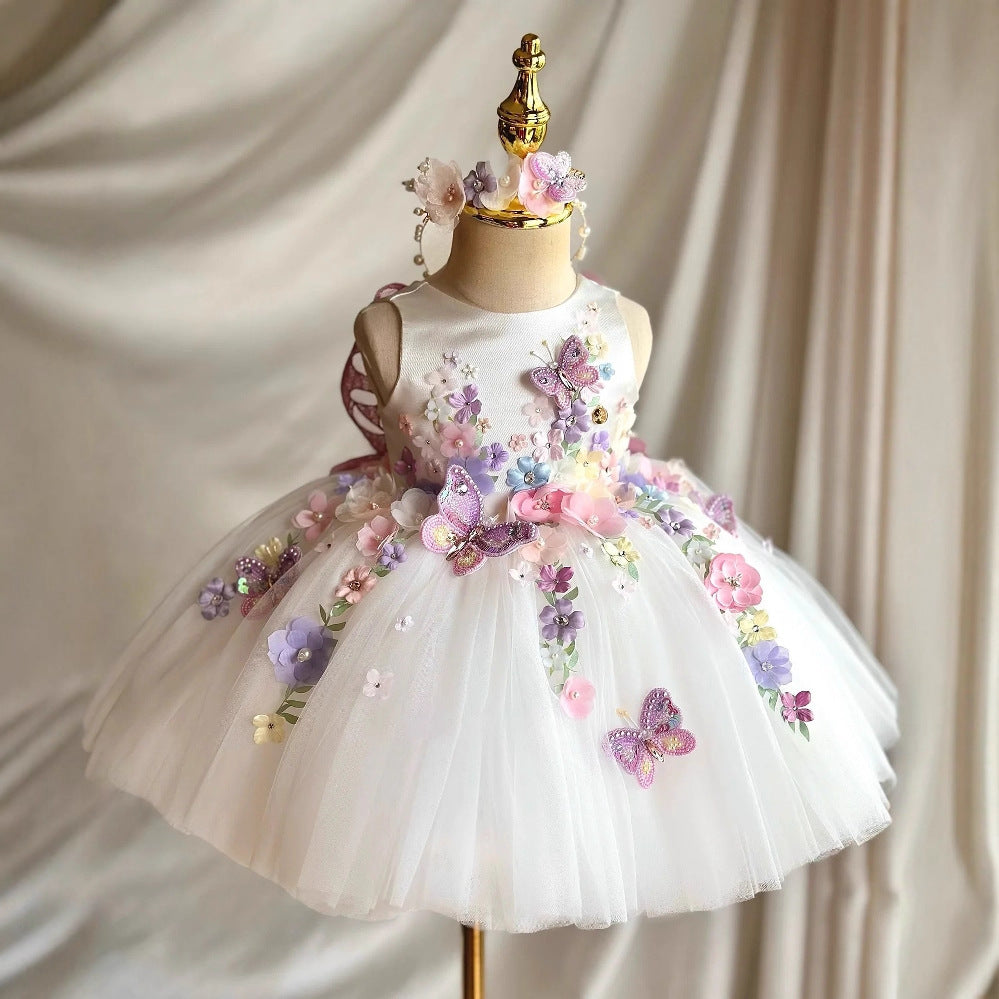 White Girl Flower Design Stage Show Performance Costume