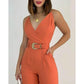 Women's Clothes V-neck Lace Up Solid Color Jumpsuit