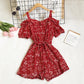 Sling Daisy Print Short Sleeve High Waist Wide Leg Jumpsuit