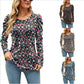 Printed Round Neck Long Sleeve Waist Top