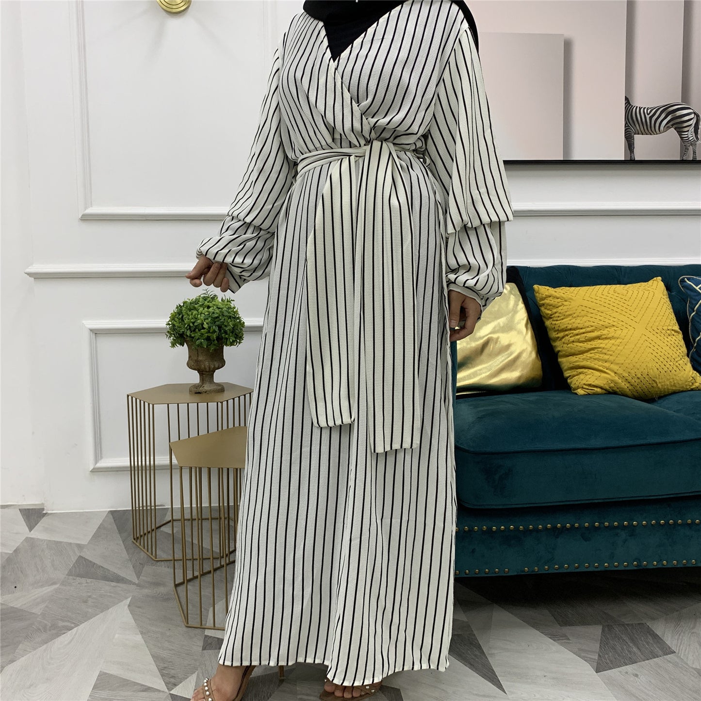 Muslim Fashion Large Women's Heap Sleeves Slim Fit Dress