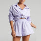 Solid Single Breasted Long Sleeve Lapel Shirt Shorts
