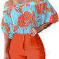 Women's Fashionable Elegant Floral Printed Top And Shorts Suit