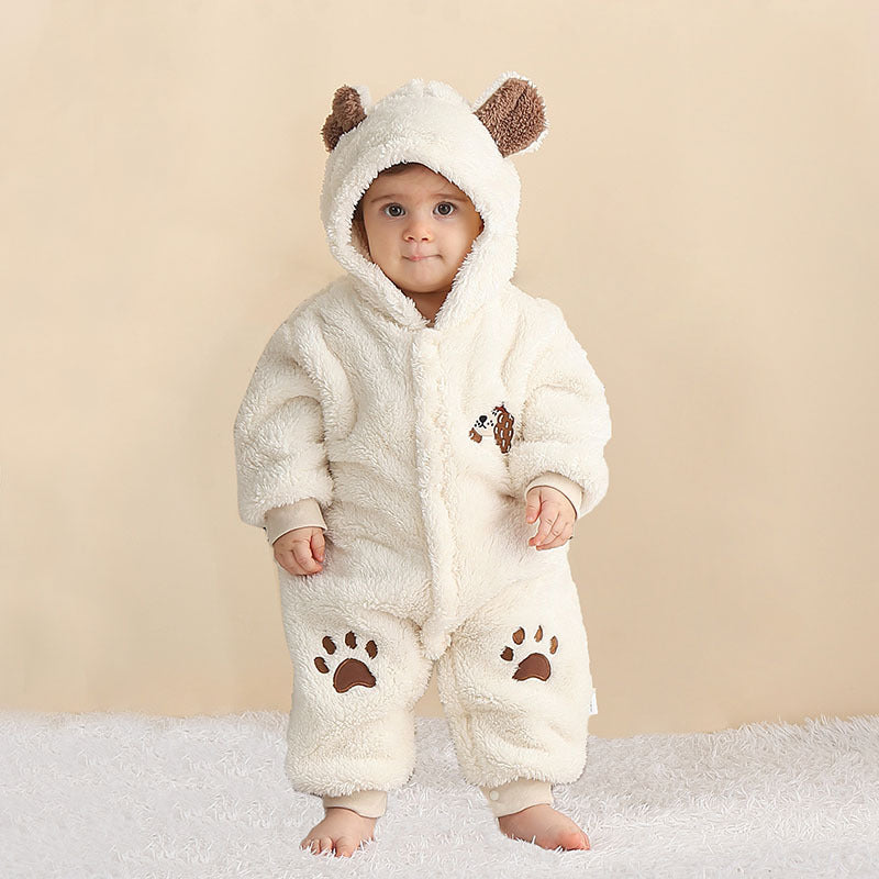 Pyjama une pièce pour bébé, combinaison à capuche tridimensionnelle en velours double face