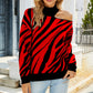 Half-high Collar Long Sleeves Tiger Pattern Sweater Off-the-shoulder Sweater