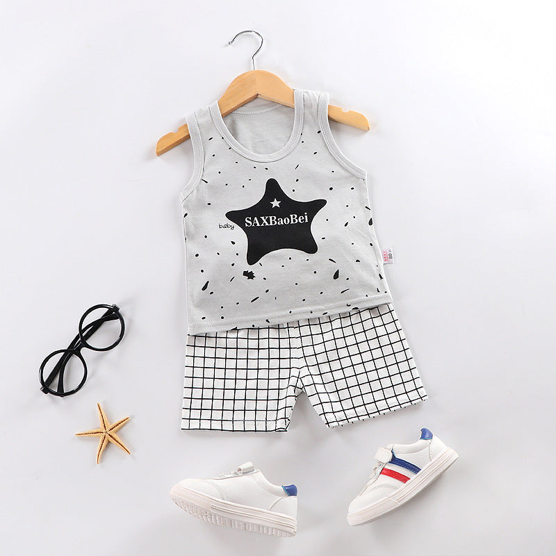 Vêtements pour bébés, ensemble deux pièces sans manches en coton avec bretelles
