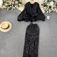 Women's Waist Trimming Ruffles Top Sequined Skirt