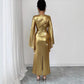 American-style Gold Foil Round Neck Slim-fit Long Dress