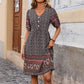 Flower Print Puff Sleeve Button Bohemian Style Dress