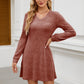 V-neck Pocket Sunken Stripe Brushed Long Sleeve Leisure Dress