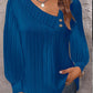 V-neck Buttons Solid Color Long Sleeve Shirt Women