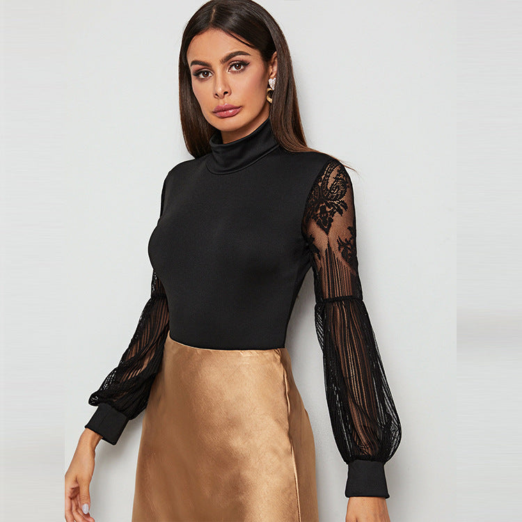 Lace Slim Fit Patchwork Fashion Long Sleeve Jumpsuit For Women