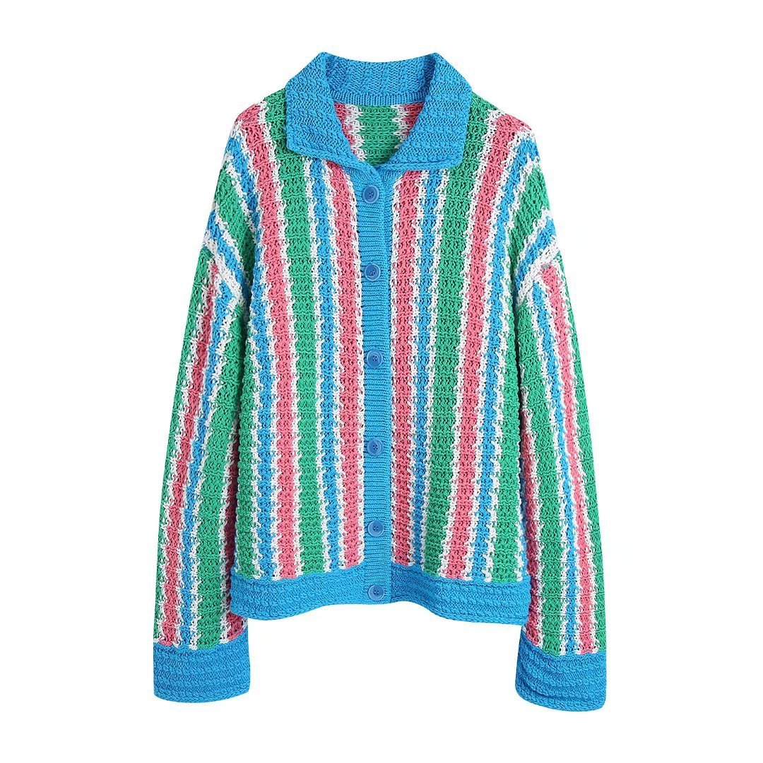 Women's Striped Sweater Knit Jacket Top