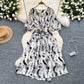 French Retro-Style High-End Printed Puff Sleeve Dress