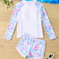 Split Boxer Long Sleeve Zipper Swimsuit With Chest Pad