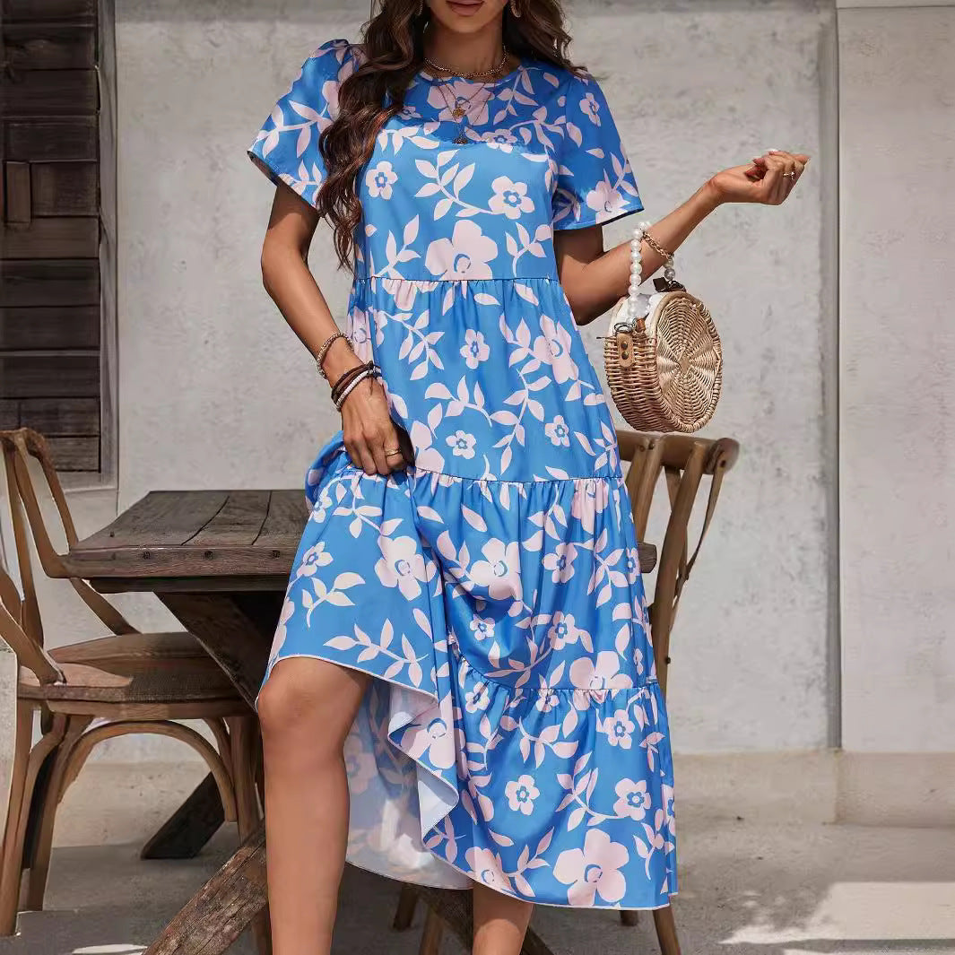 Robe élégante à volants multicouches et à grandes fleurs pour femme