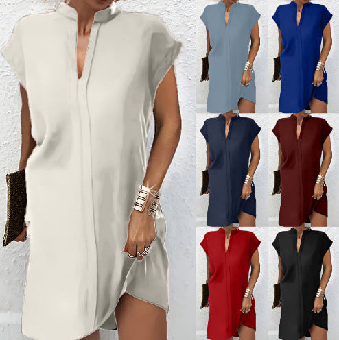 Women's Positioning Flower Crew-neck Batwing Sleeve Color-matching Dress