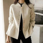 Manteau court à col montant et à volants pour femme