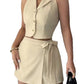 Fitted-waist Elegant Sleeveless Womens Two-piece Set