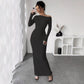 Sleek Long-sleeved Solid-color Dress That Hugs