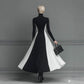 Color-Block Knitted Turtleneck Elegant Long-Sleeve Slim-Fit Dress
