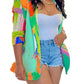 Cardigan Coat Candy Color Loose Print Casual Long Sleeve Ladies