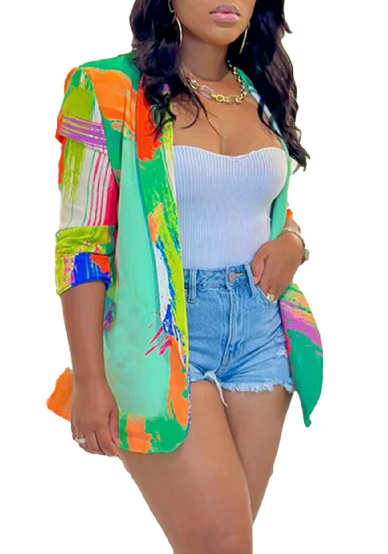 Cardigan Coat Candy Color Loose Print Casual Long Sleeve Ladies