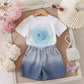 T-shirt Gradient Denim Shorts Two-piece Set