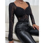 European And American Solid Color See-through Ruffled High-grade Vest Long Sleeve Bra