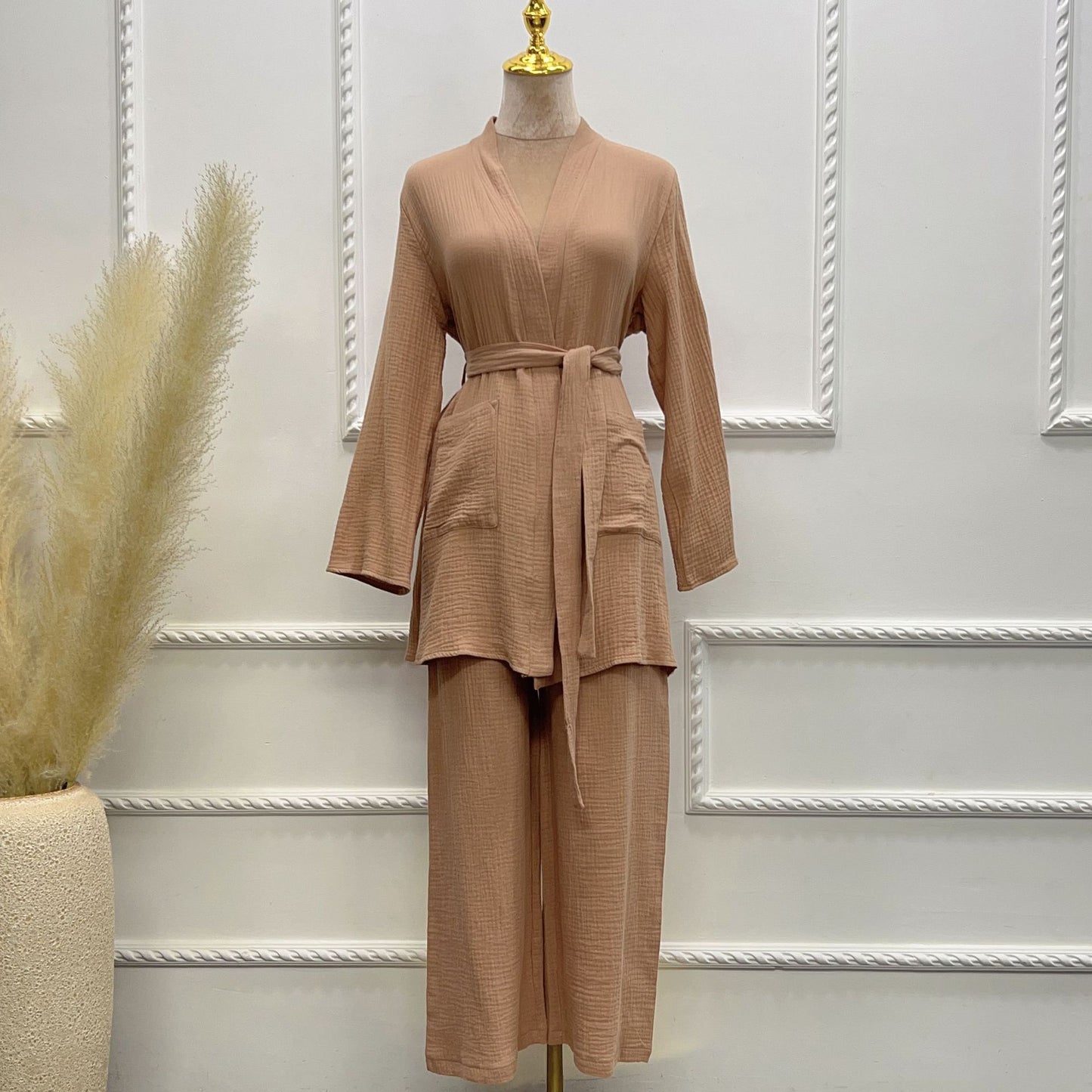 Pure Cotton Casual Plus Size Top Two-piece Pants Suit