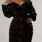 Beaded Bodycon Dress Casual Long-sleeve Solid-color Off-shoulder Dress Women's Apparel