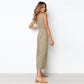 Dacron V-neck Button Backless Jumpsuit
